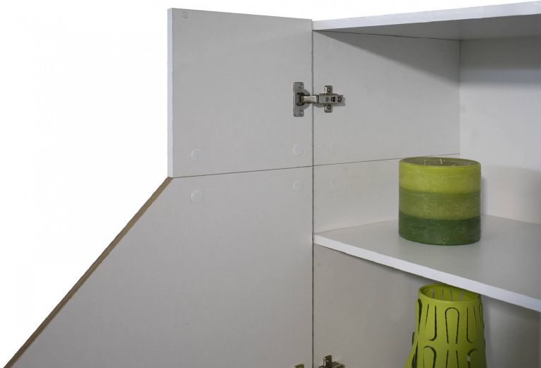 Credenza bianco lucida e acero 141x43x86h cm 2 ante e 3 cassetti - All