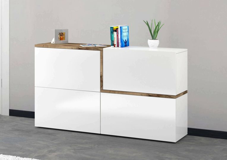 Credenza bianco lucida e acero 150x40x80h cm 4 ante - Amici