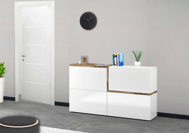 Credenza bianco lucida e acero 150x40x80h cm 4 ante - Amici