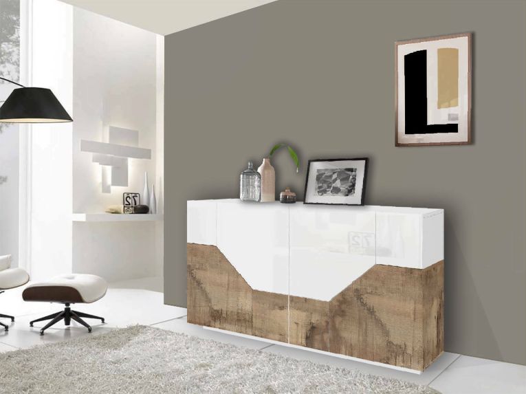 Credenza bianco lucida e acero 158x43x86h cm 4 ante - Agis