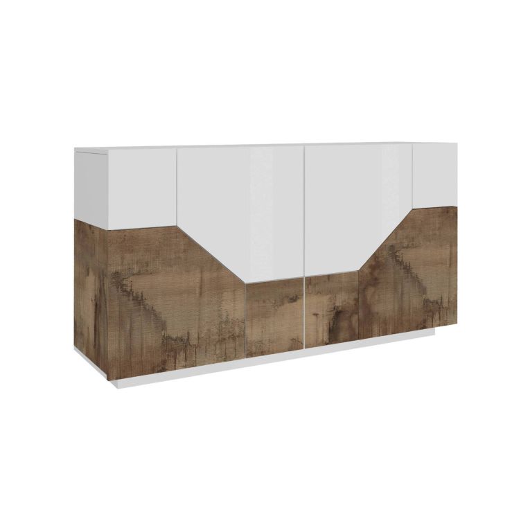 Credenza bianco lucida e acero 158x43x86h cm 4 ante - Agis