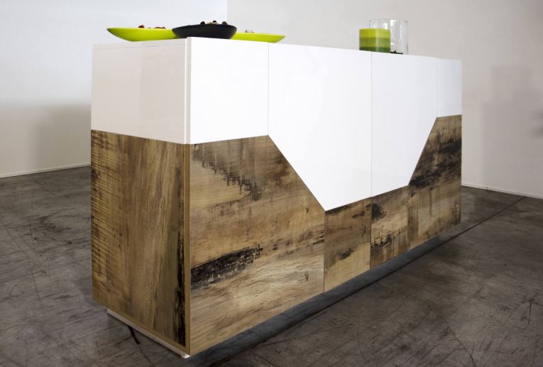 Credenza bianco lucida e acero 158x43x86h cm 4 ante - Agis