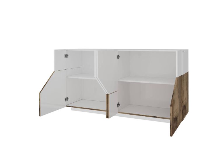 Credenza bianco lucida e acero 158x43x86h cm 4 ante - Agis