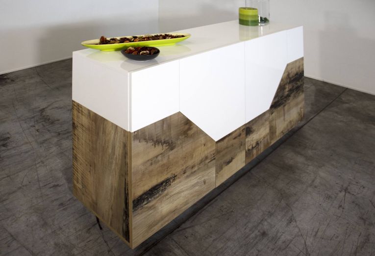 Credenza bianco lucida e acero 158x43x86h cm 4 ante - Agis