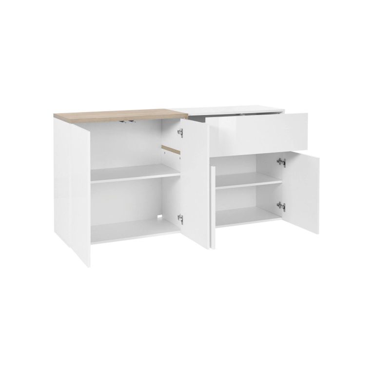 Credenza bianco lucida e acero 160x40x80h cm 4 ante e 1 cassetto - Ashy