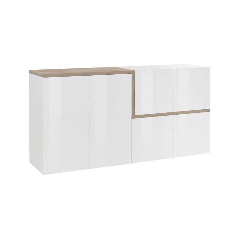 Credenza bianco lucida e acero 160x40x80h cm 6 ante - Arrak