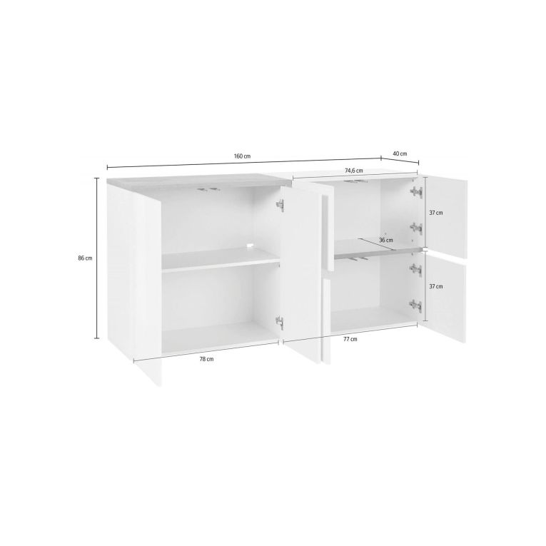 Credenza bianco lucida e acero 160x40x80h cm 6 ante - Arrak