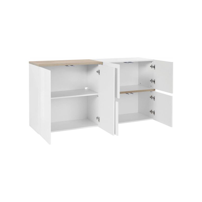 Credenza bianco lucida e acero 160x40x80h cm 6 ante - Arrak