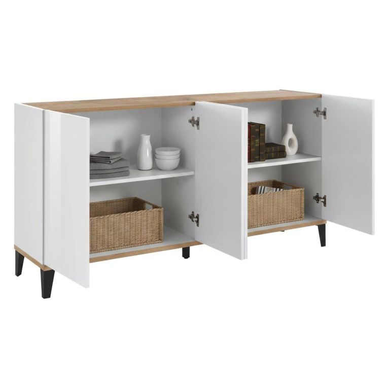 Credenza bianco lucida e acero 160x40x82h cm 4 ante - Ashley