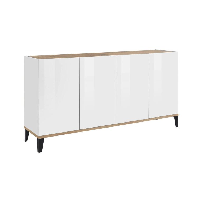Credenza bianco lucida e acero 160x40x82h cm 4 ante - Ashley