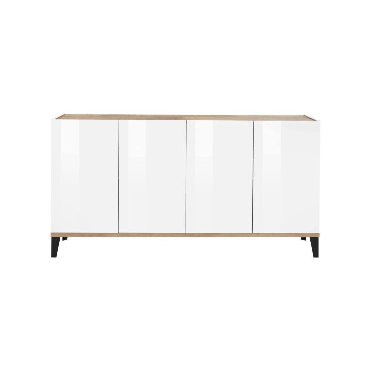 Credenza bianco lucida e acero 160x40x82h cm 4 ante - Ashley