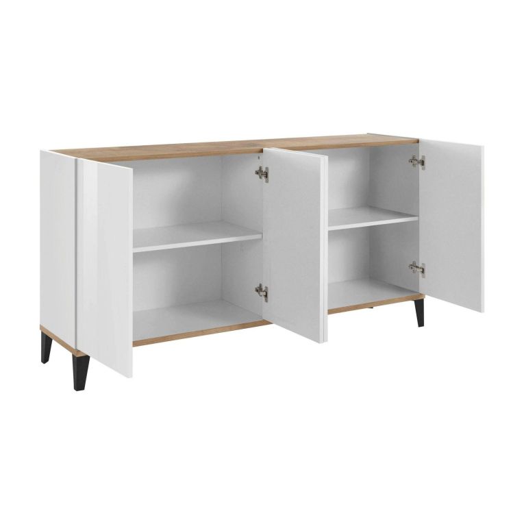 Credenza bianco lucida e acero 160x40x82h cm 4 ante - Ashley