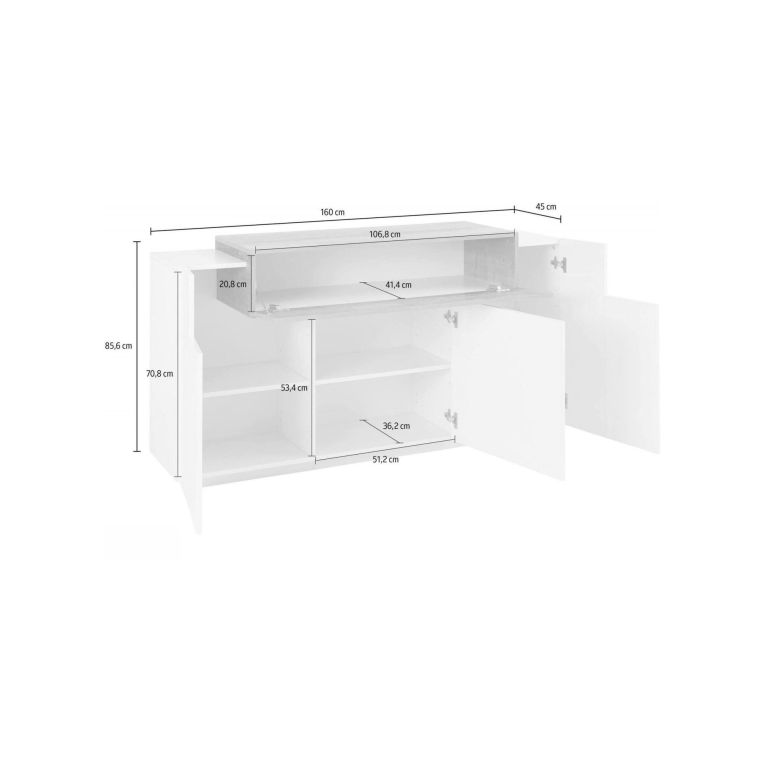 Credenza bianco lucida e acero 160x45x85h cm 4 ante - Aschly
