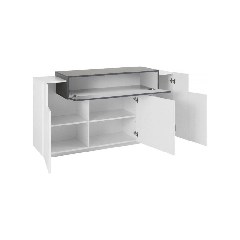 Credenza bianco lucida e acero 160x45x85h cm 4 ante - Aschly