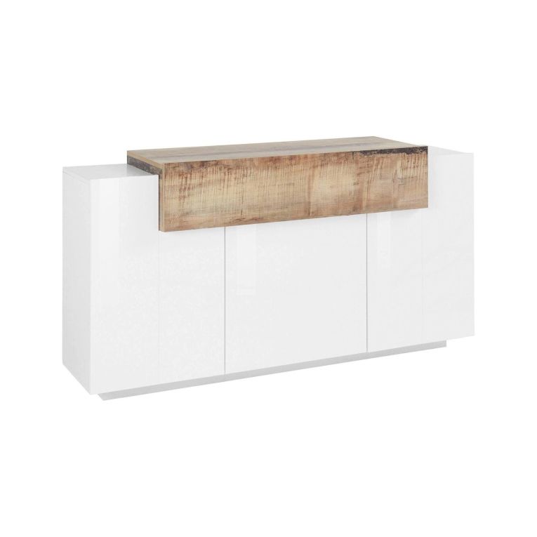 Credenza bianco lucida e acero 160x45x85h cm 4 ante - Aschly