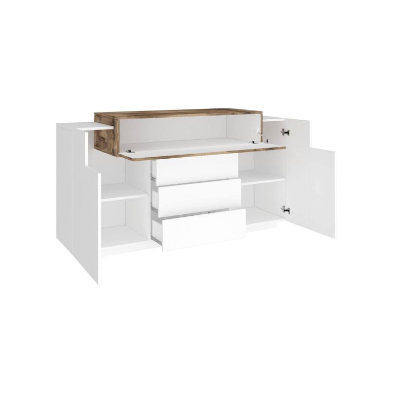 Credenza bianco lucida e acero 160x45x86h cm 3 ante e 3 cassetti - Arbon