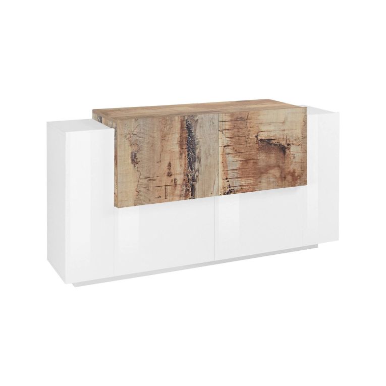 Credenza bianco lucida e acero 160x45x86h cm 4 ante - Muscari