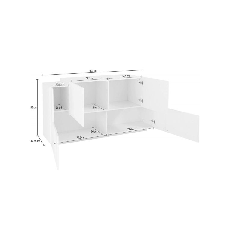 Credenza bianco lucida e acero 160x45x86h cm 4 ante - Muscari