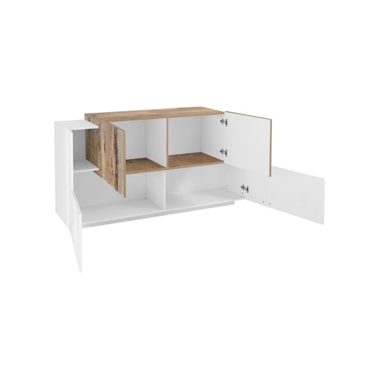 Credenza bianco lucida e acero 160x45x86h cm 4 ante - Muscari