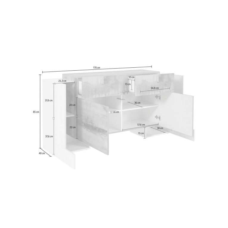 Credenza bianco lucida e acero 170x45x85h cm 4 ante e 2 cassetti - Alei