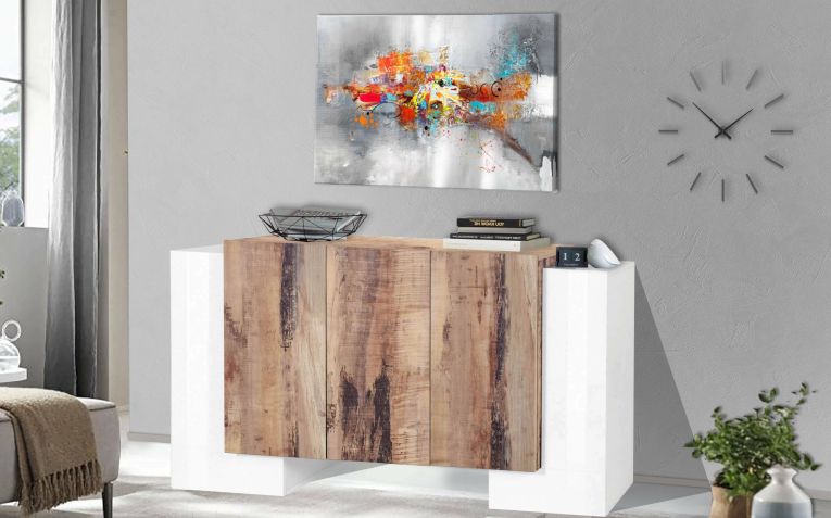 Credenza bianco lucida e acero 170x45x85h cm 5 ante - Arek