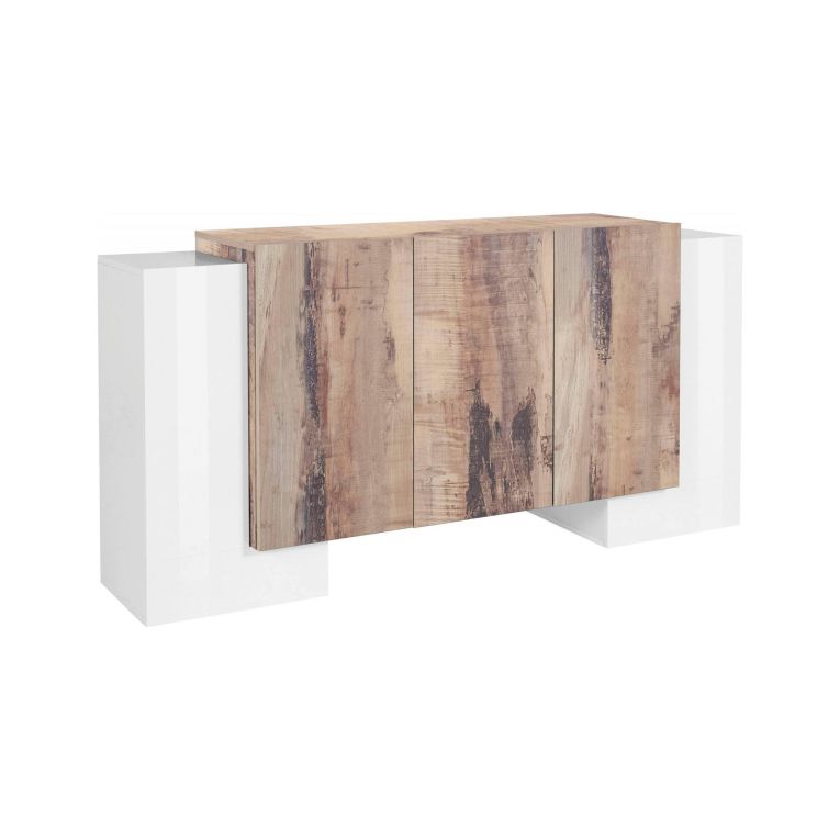 Credenza bianco lucida e acero 170x45x85h cm 5 ante - Arek