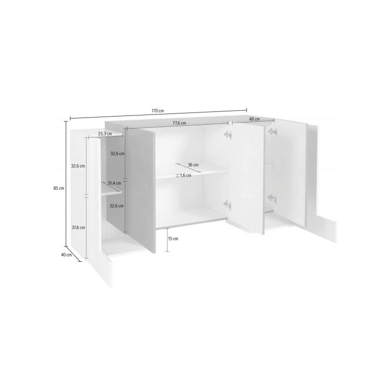 Credenza bianco lucida e acero 170x45x85h cm 5 ante - Arek