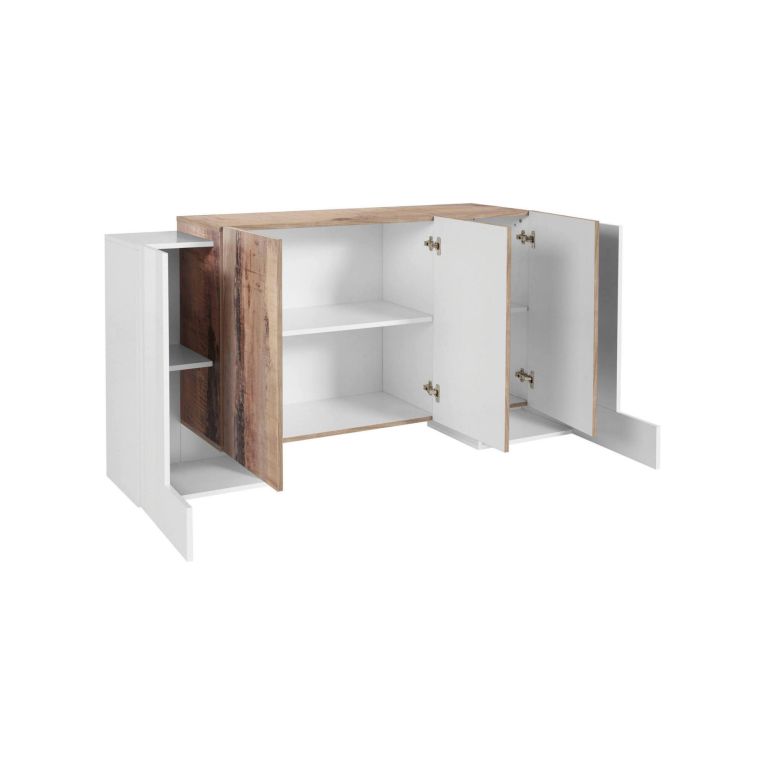 Credenza bianco lucida e acero 170x45x85h cm 5 ante - Arek