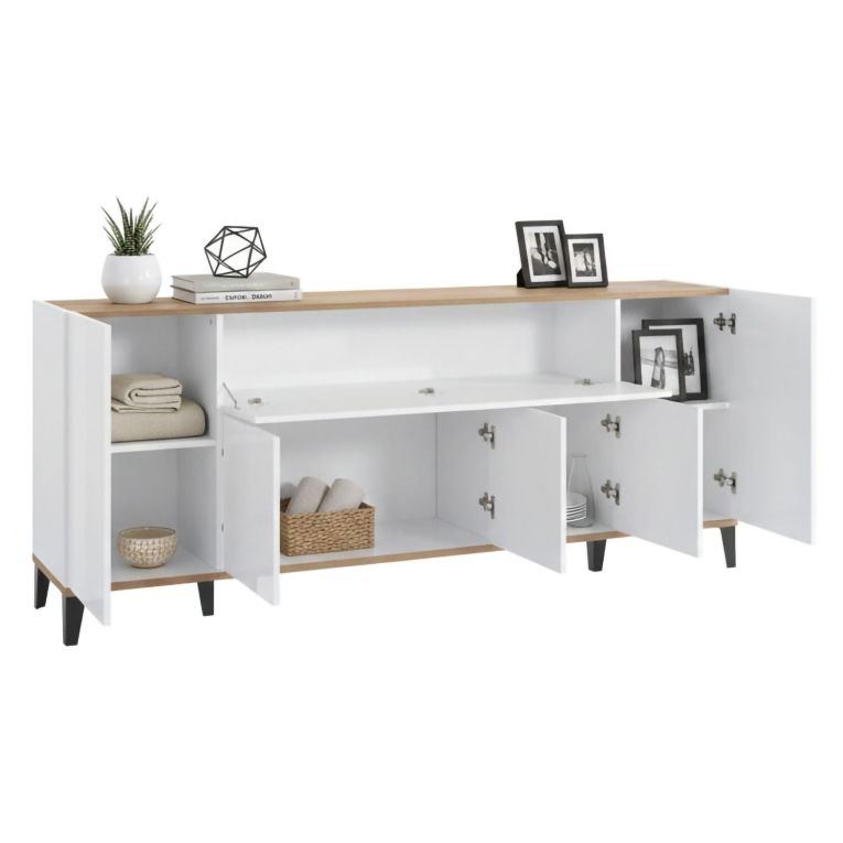 Credenza bianco lucida e acero 200x40x82h cm 6 ante - Amour