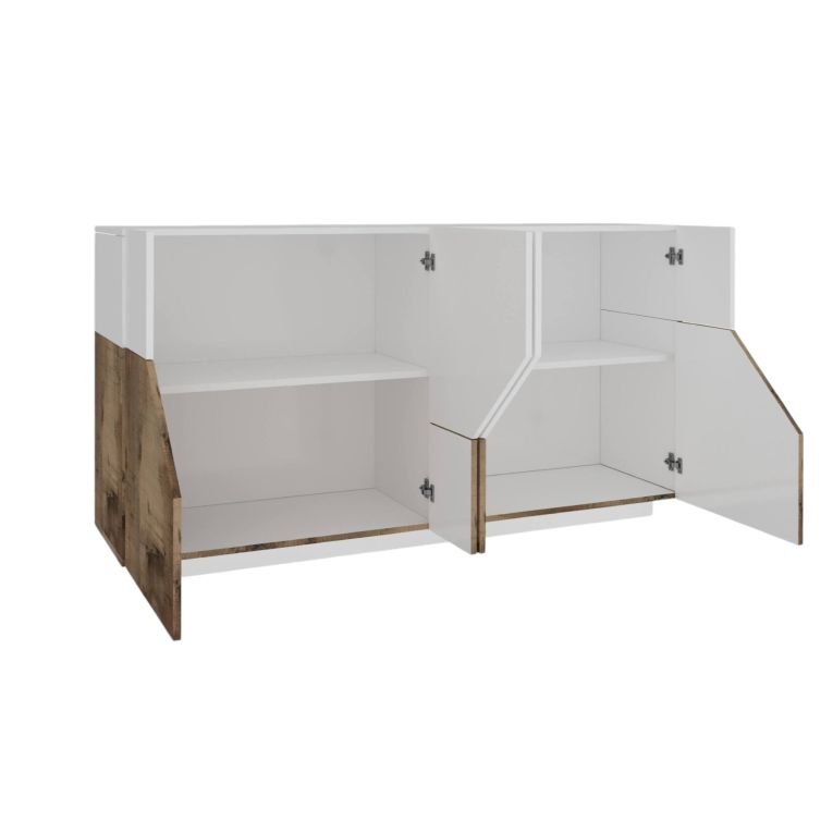 Credenza bianco lucida e acero 200x43x86h cm 4 ante - Ania