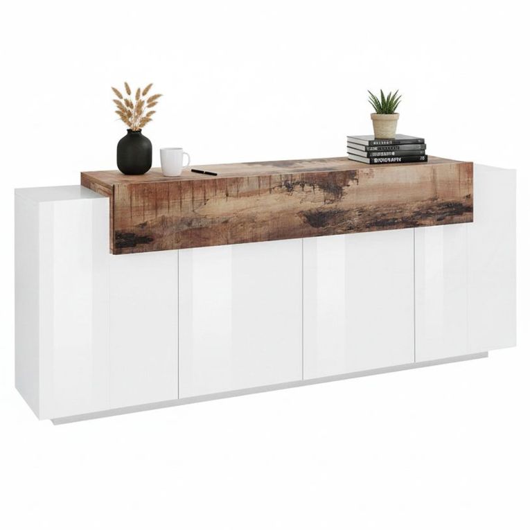 Credenza bianco lucida e acero 200x45x85h cm 5 ante - Discordia