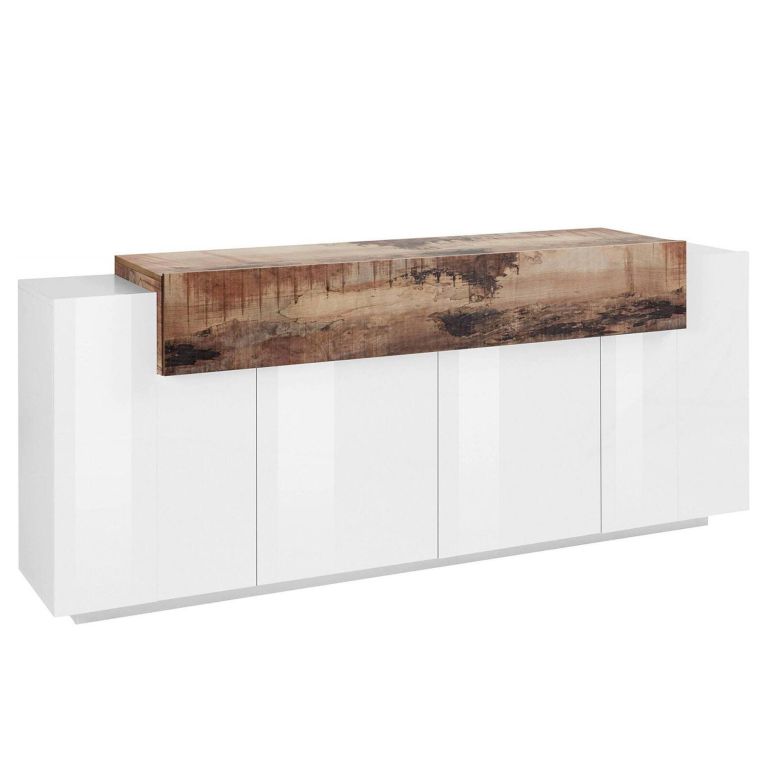 Credenza bianco lucida e acero 200x45x85h cm 5 ante - Discordia