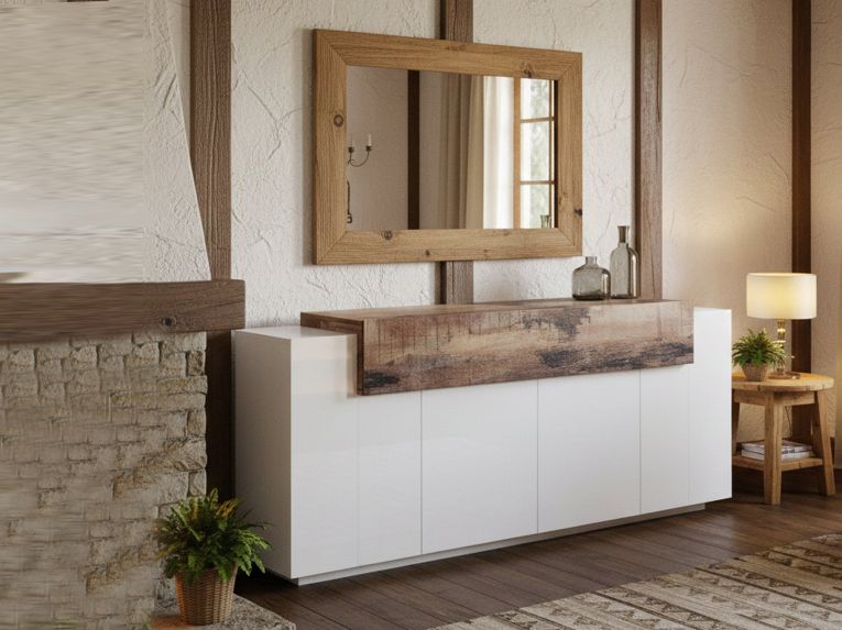 Credenza bianco lucida e acero 200x45x85h cm 5 ante - Discordia