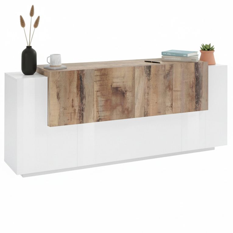 Credenza bianco lucida e acero 200x45x86h cm 7 ante - Astice