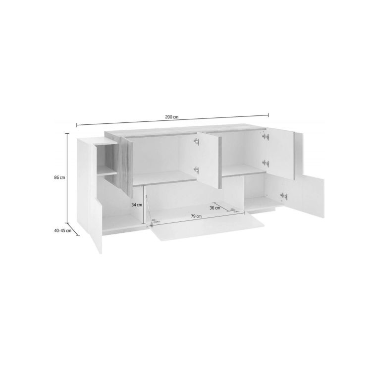 Credenza bianco lucida e acero 200x45x86h cm 7 ante - Astice