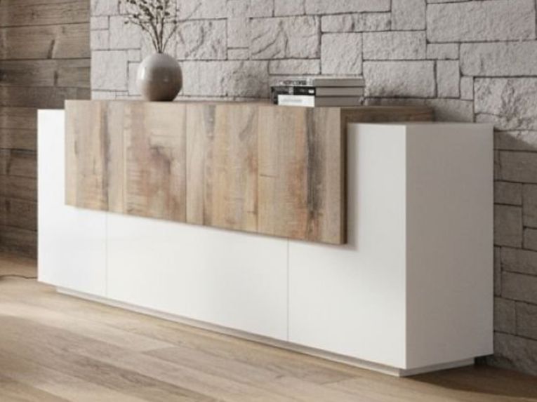 Credenza bianco lucida e acero 200x45x86h cm 7 ante - Astice