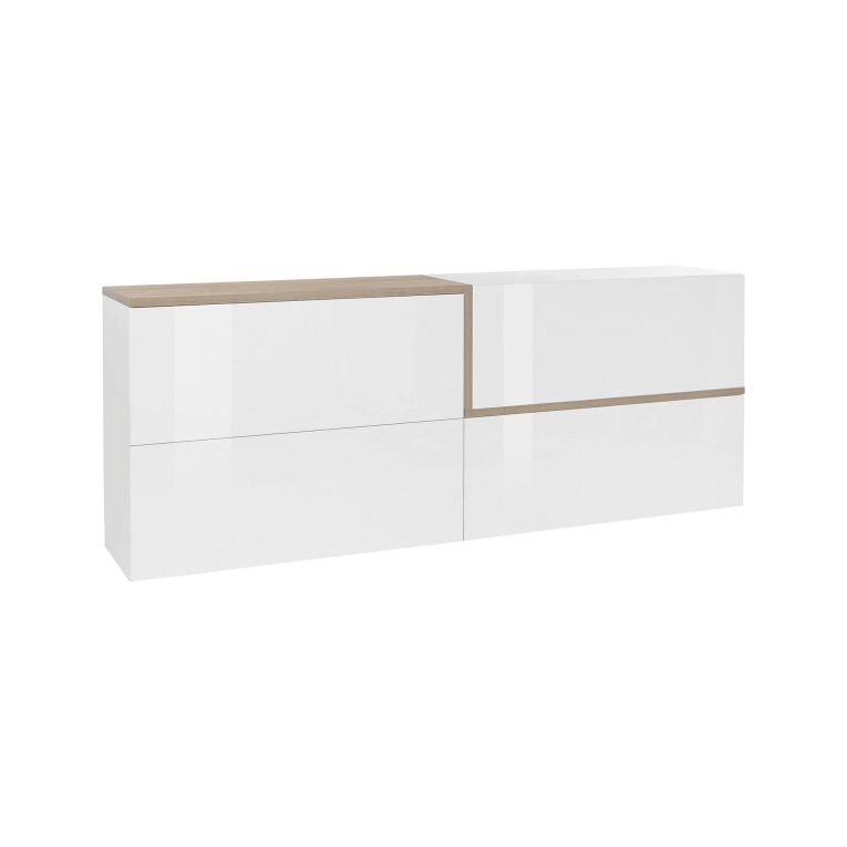 Credenza bianco lucida e acero 210x40x80h cm 4 ante - Anubi