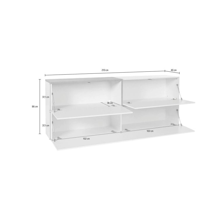 Credenza bianco lucida e acero 210x40x80h cm 4 ante - Anubi