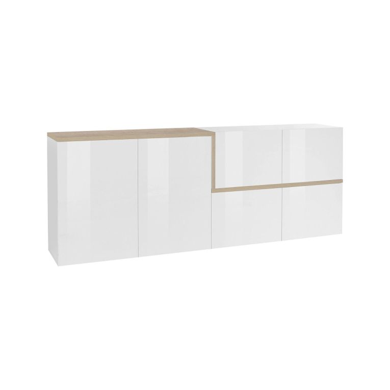 Credenza bianco lucida e acero 210x40x80h cm 4 ante - Asaba