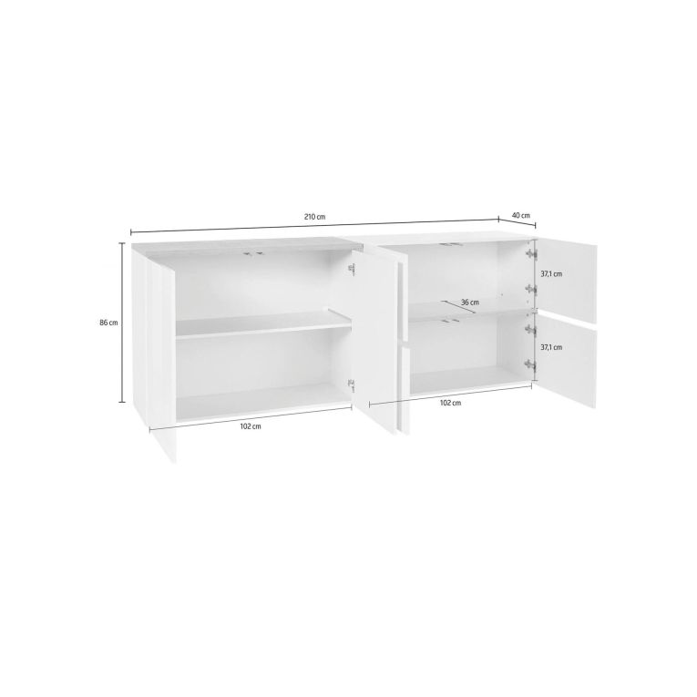 Credenza bianco lucida e acero 210x40x80h cm 4 ante - Asaba