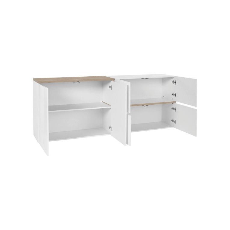 Credenza bianco lucida e acero 210x40x80h cm 4 ante - Asaba