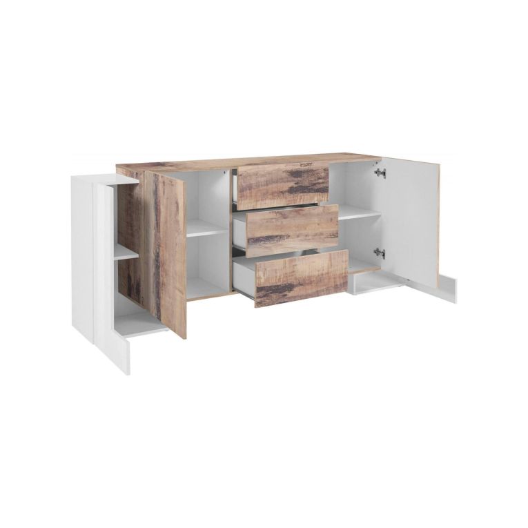 Credenza bianco lucida e acero 210x45x85h cm 4 ante e 3 cassetti - Alchemy