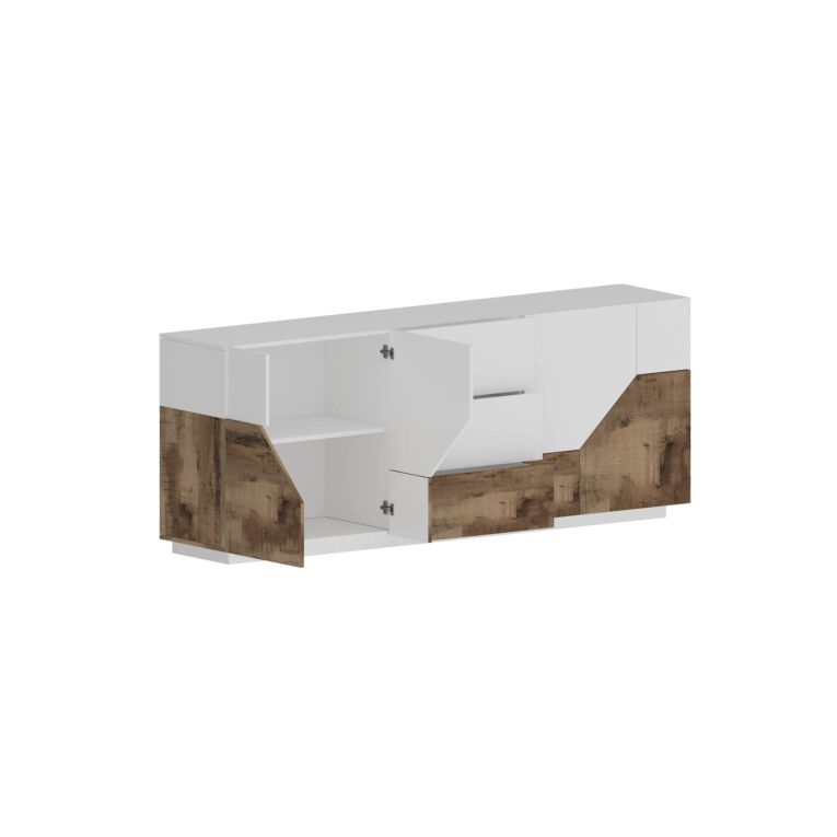 Credenza bianco lucida e acero 220x43x86h cm 4 ante e 3 cassetti - Almira