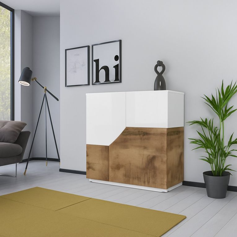 Credenza bianco lucida e acero 79x43x86h cm 2 ante - Amento