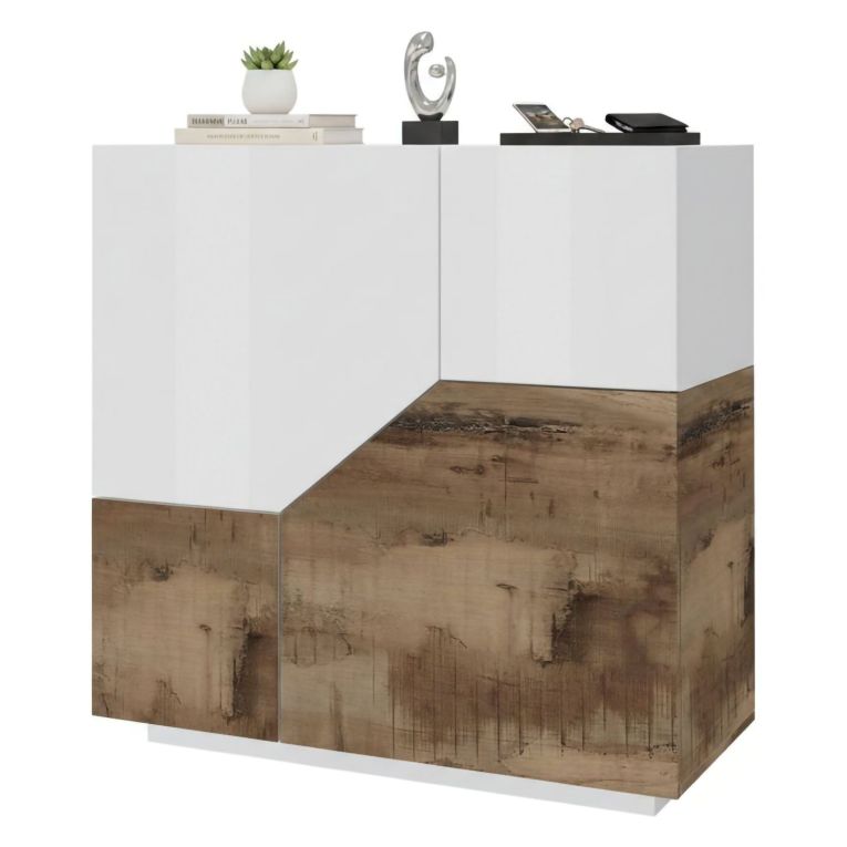Credenza bianco lucida e acero 79x43x86h cm 2 ante - Amento