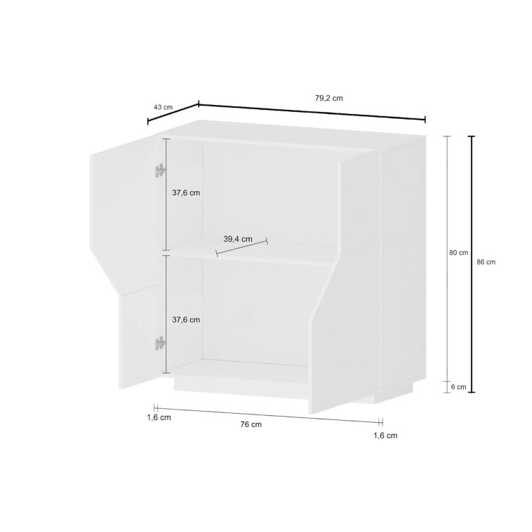 Credenza bianco lucida e acero 79x43x86h cm 2 ante - Amento