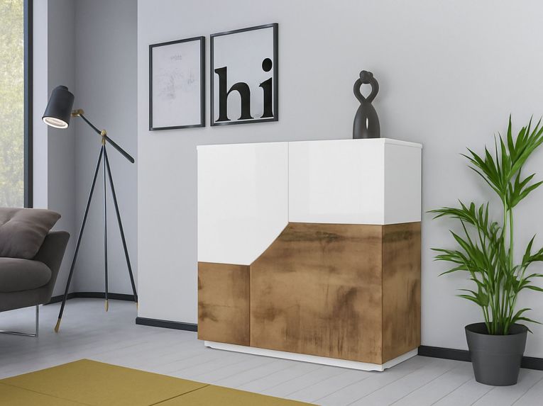 Credenza bianco lucida e acero 79x43x86h cm 2 ante - Amento