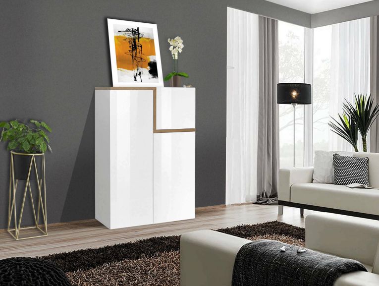 Credenza bianco lucida e acero 80x40x126h cm 3 ante - Geode