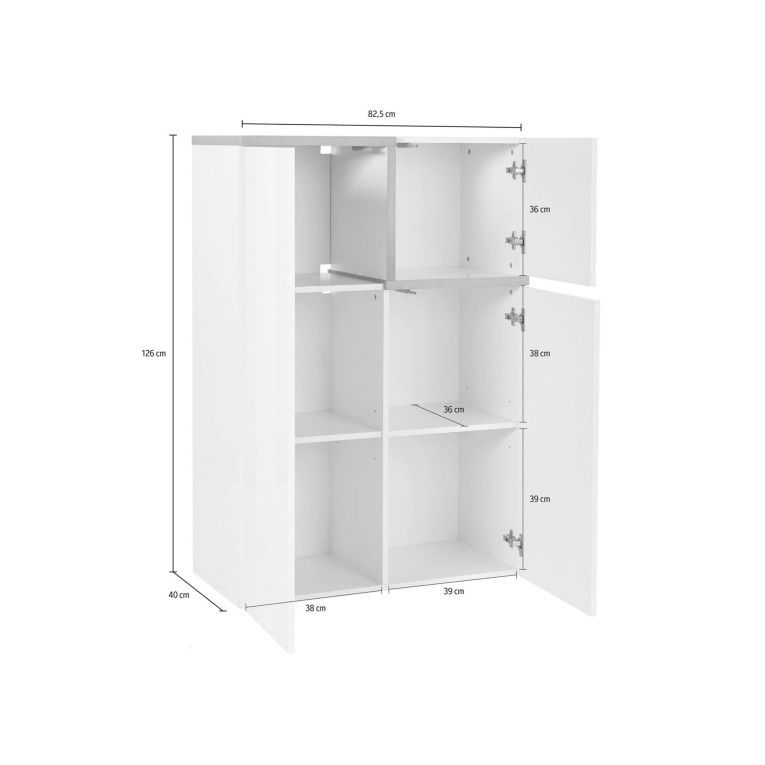 Credenza bianco lucida e acero 80x40x126h cm 3 ante - Geode