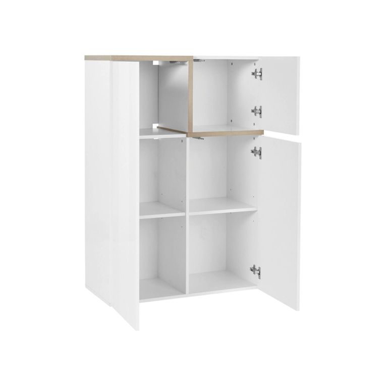Credenza bianco lucida e acero 80x40x126h cm 3 ante - Geode
